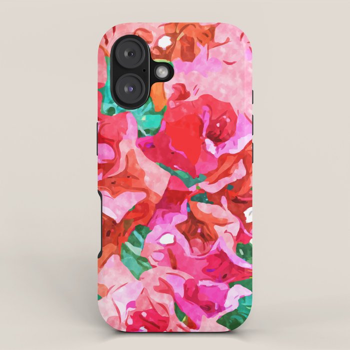 Wild Bougainvillea, Bloom Summer Floral Bohemian Pop of Color Botanical Jungle Watercolor Painting iPhone Case Gallery Image 1