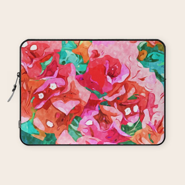 Wild Bougainvillea, Bloom Summer Floral Bohemian Pop of Color Botanical Jungle Watercolor Painting Laptop Sleeve Gallery Image 1