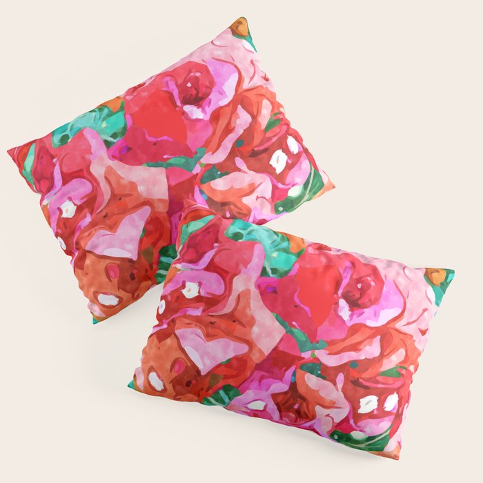 Wild Bougainvillea, Bloom Summer Floral Bohemian Pop of Color Botanical Jungle Watercolor Painting Pillow Sham Gallery Image 3