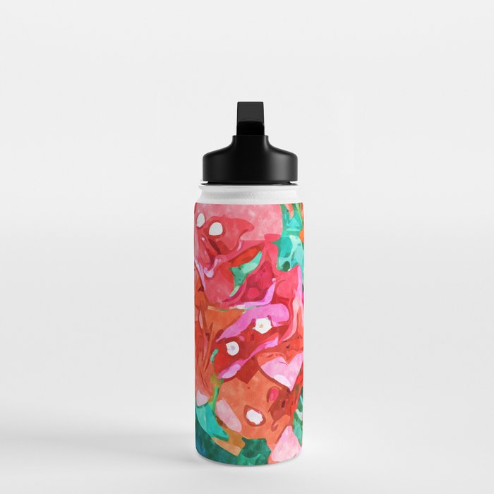 Wild Bougainvillea, Bloom Summer Floral Bohemian Pop of Color Botanical Jungle Watercolor Painting Water Bottle Gallery Image 3