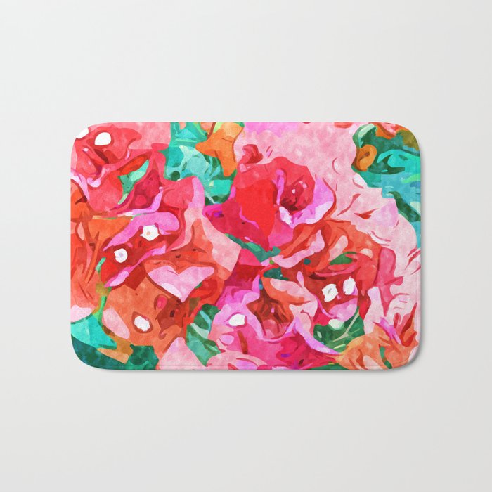 Wild Bougainvillea, Bloom Summer Floral Bohemian Pop of Color Botanical Jungle Watercolor Painting Bath Mat Gallery Image 1