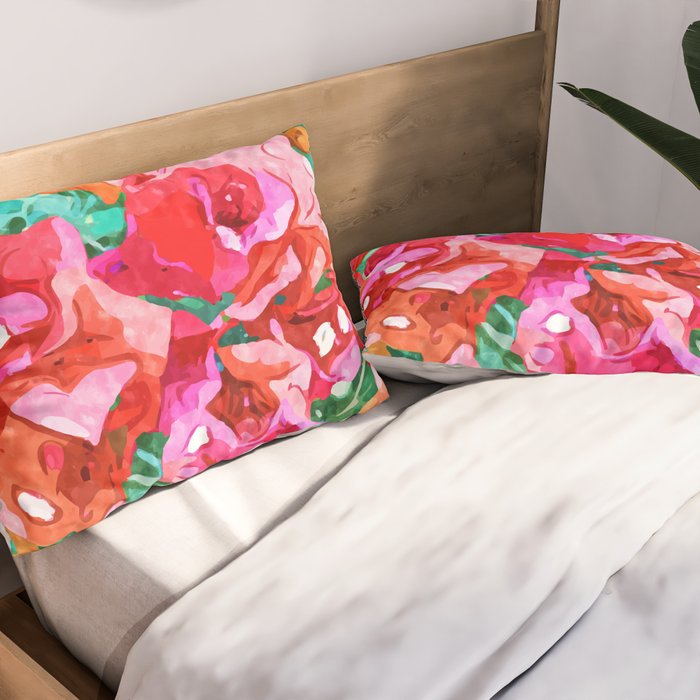 Wild Bougainvillea, Bloom Summer Floral Bohemian Pop of Color Botanical Jungle Watercolor Painting Pillow Sham Gallery Image 2