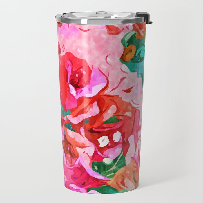 Wild Bougainvillea, Bloom Summer Floral Bohemian Pop of Color Botanical Jungle Watercolor Painting Travel Mug Gallery Image 2