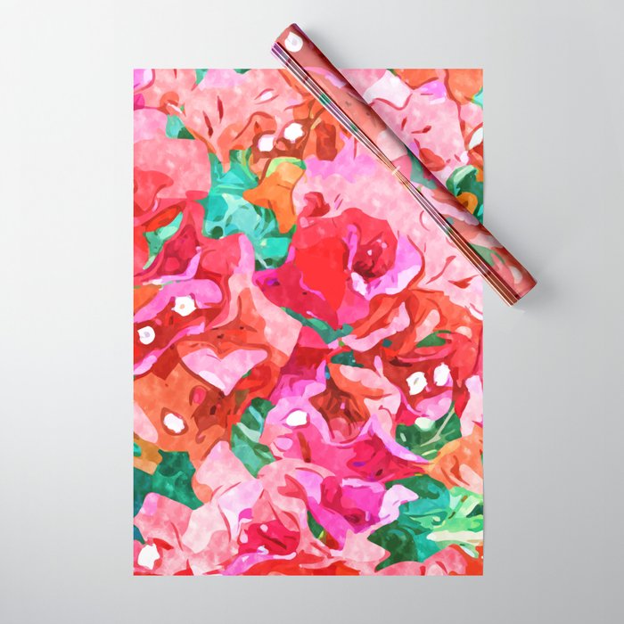 Wild Bougainvillea, Bloom Summer Floral Bohemian Pop of Color Botanical Jungle Watercolor Painting Wrapping Paper Gallery Image 1