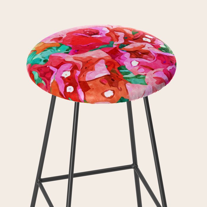 Wild Bougainvillea, Bloom Summer Floral Bohemian Pop of Color Botanical Jungle Watercolor Painting Stool Gallery Image 2