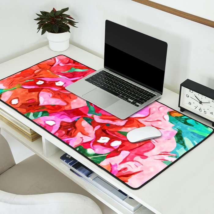 Wild Bougainvillea, Bloom Summer Floral Bohemian Pop of Color Botanical Jungle Watercolor Painting Desk Mat Gallery Image 2