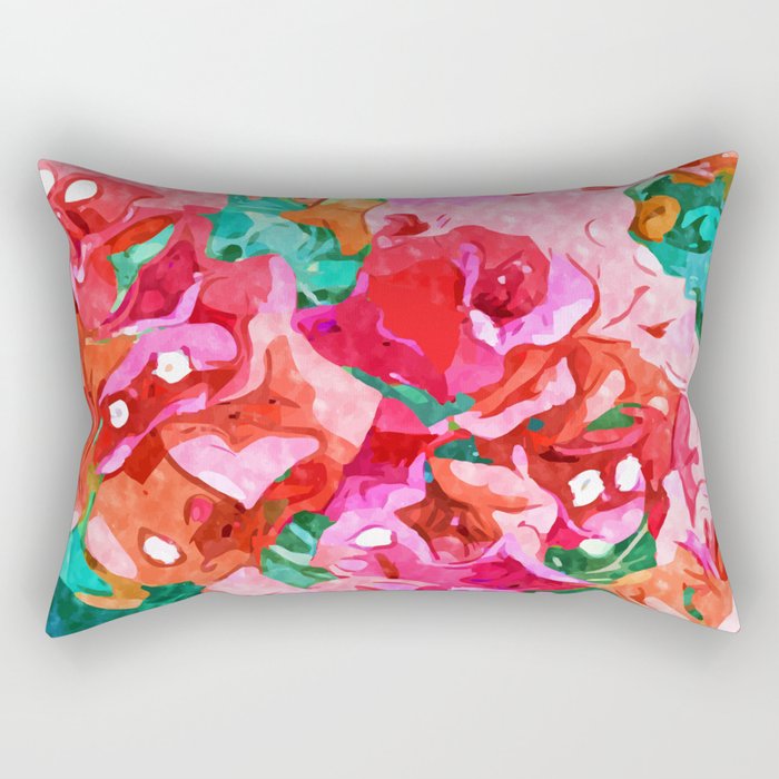 Wild Bougainvillea, Bloom Summer Floral Bohemian Pop of Color Botanical Jungle Watercolor Painting Rectangular Pillow Gallery Image 2