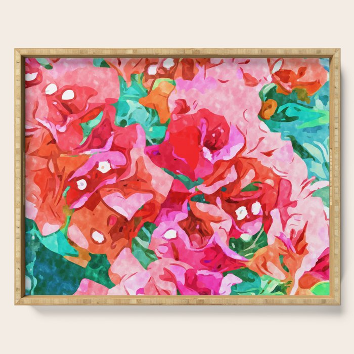 Wild Bougainvillea, Bloom Summer Floral Bohemian Pop of Color Botanical Jungle Watercolor Painting Serving Tray Gallery Image 1