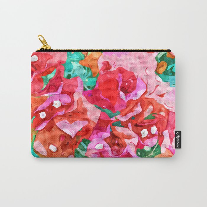 Wild Bougainvillea, Bloom Summer Floral Bohemian Pop of Color Botanical Jungle Watercolor Painting Carry All Pouch Gallery Image 1