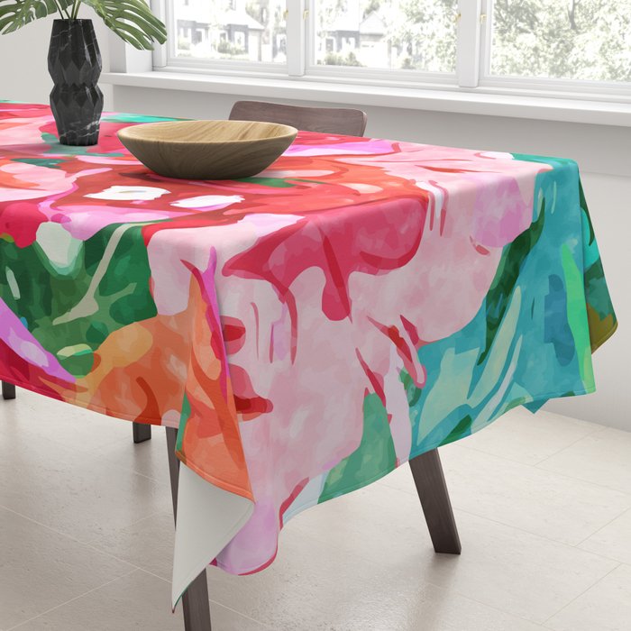 Wild Bougainvillea, Bloom Summer Floral Bohemian Pop of Color Botanical Jungle Watercolor Painting Tablecloth Gallery Image 3
