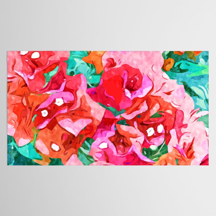 Wild Bougainvillea, Bloom Summer Floral Bohemian Pop of Color Botanical Jungle Watercolor Painting Tablecloth Gallery Image 2