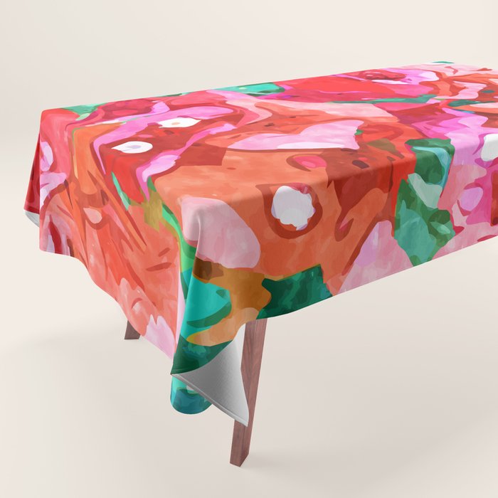 Wild Bougainvillea, Bloom Summer Floral Bohemian Pop of Color Botanical Jungle Watercolor Painting Tablecloth Gallery Image 1