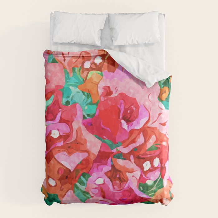 Wild Bougainvillea, Bloom Summer Floral Bohemian Pop of Color Botanical Jungle Watercolor Painting Duvet Cover Gallery Image 1