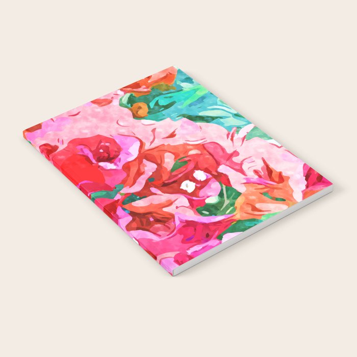 Wild Bougainvillea, Bloom Summer Floral Bohemian Pop of Color Botanical Jungle Watercolor Painting Notebook