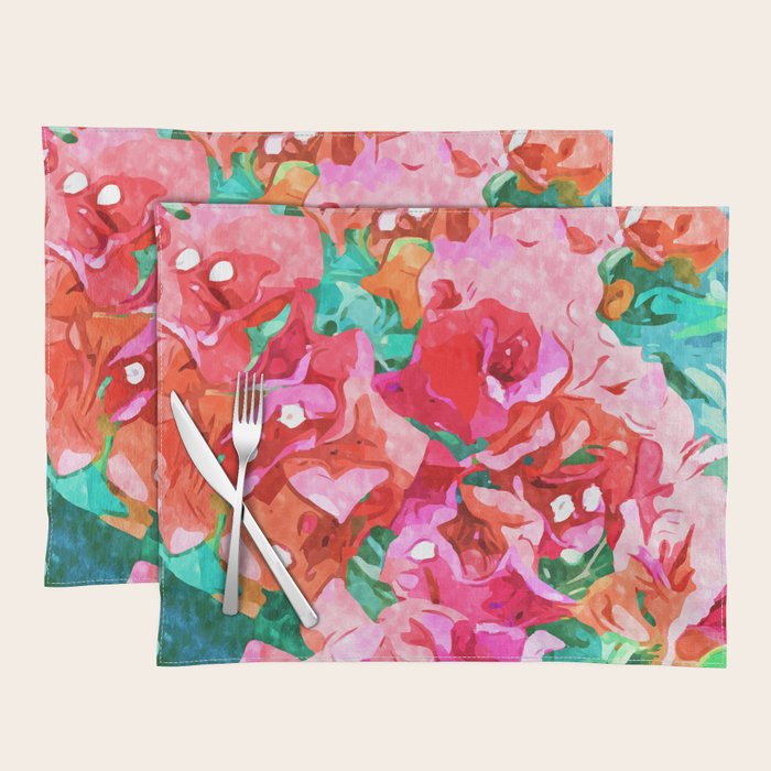 Wild Bougainvillea, Bloom Summer Floral Bohemian Pop of Color Botanical Jungle Watercolor Painting Placemat Gallery Image 1