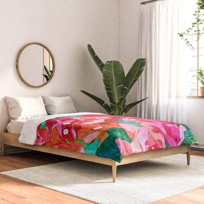 Wild Bougainvillea, Bloom Summer Floral Bohemian Pop of Color Botanical Jungle Watercolor Painting Comforter Gallery Image 2