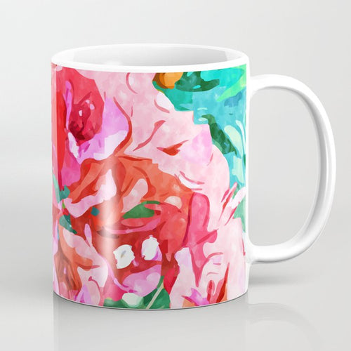 Wild Bougainvillea, Bloom Summer Floral Bohemian Pop Of Color Botanical Jungle Watercolor Painting Coffee Mug Gallery Image 1
