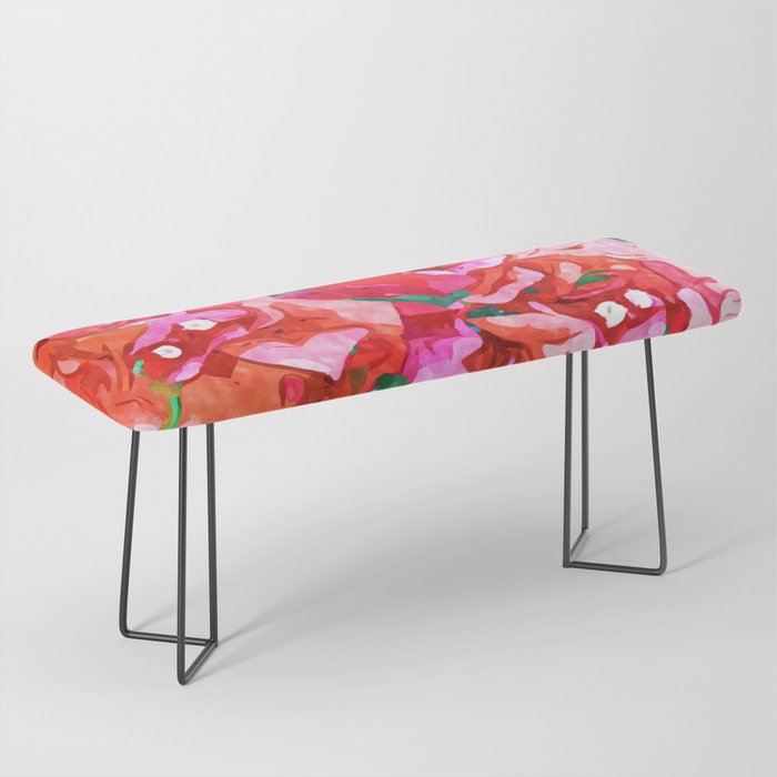 Wild Bougainvillea, Bloom Summer Floral Bohemian Pop of Color Botanical Jungle Watercolor Painting Bench Gallery Image 1