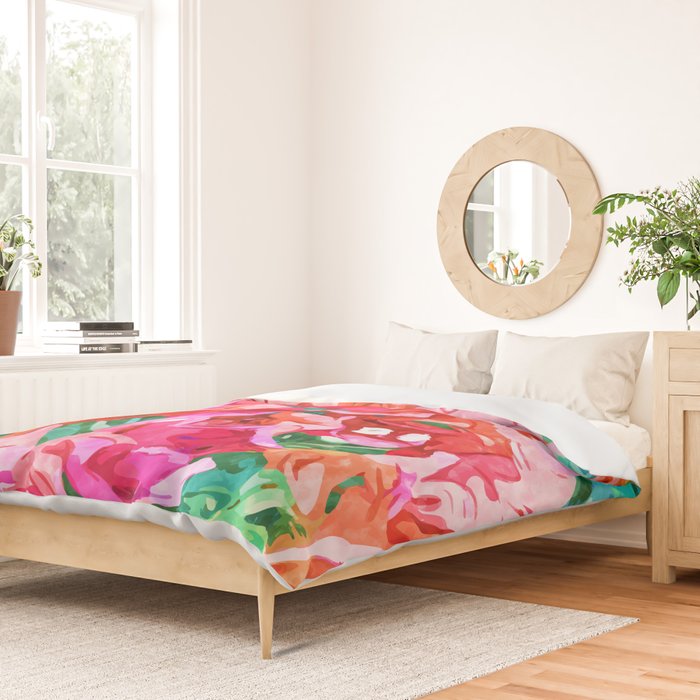 Wild Bougainvillea, Bloom Summer Floral Bohemian Pop of Color Botanical Jungle Watercolor Painting Duvet Cover Gallery Image 2