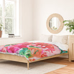 Wild Bougainvillea, Bloom Summer Floral Bohemian Pop of Color Botanical Jungle Watercolor Painting Duvet Cover Gallery Image 2