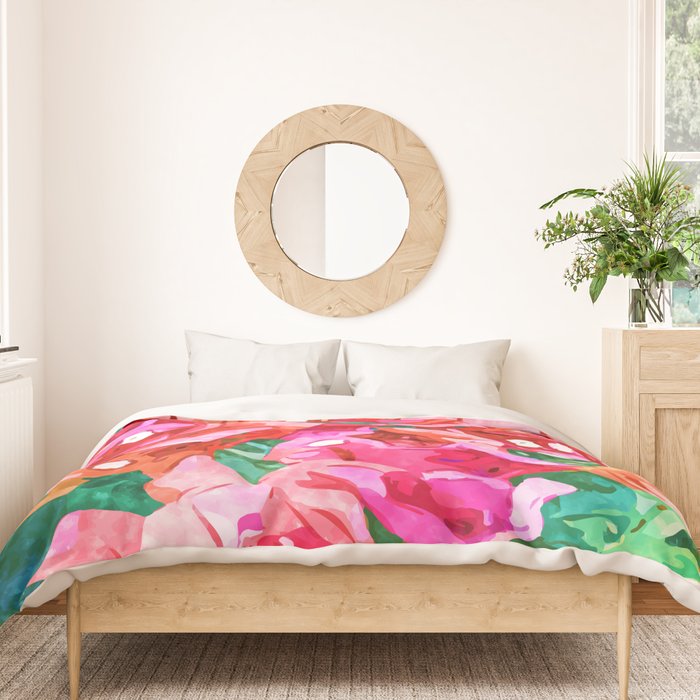 Wild Bougainvillea, Bloom Summer Floral Bohemian Pop of Color Botanical Jungle Watercolor Painting Duvet Cover Gallery Image 3