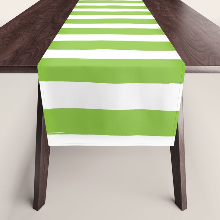 Green and White Cabana Stripes Palm Beach Preppy Table Runner Gallery Image 1