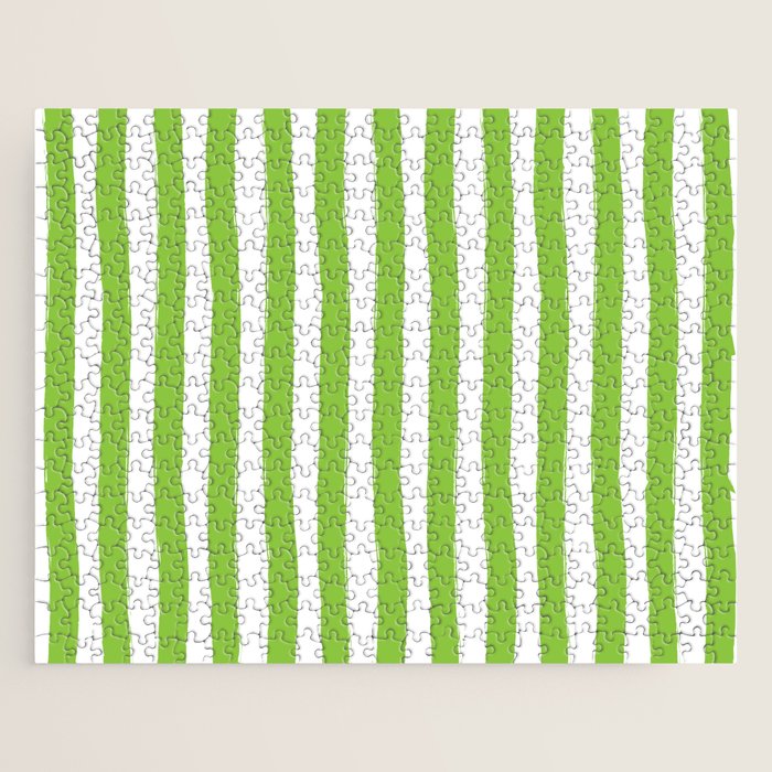 Green and White Cabana Stripes Palm Beach Preppy Jigsaw Puzzle Gallery Image 1