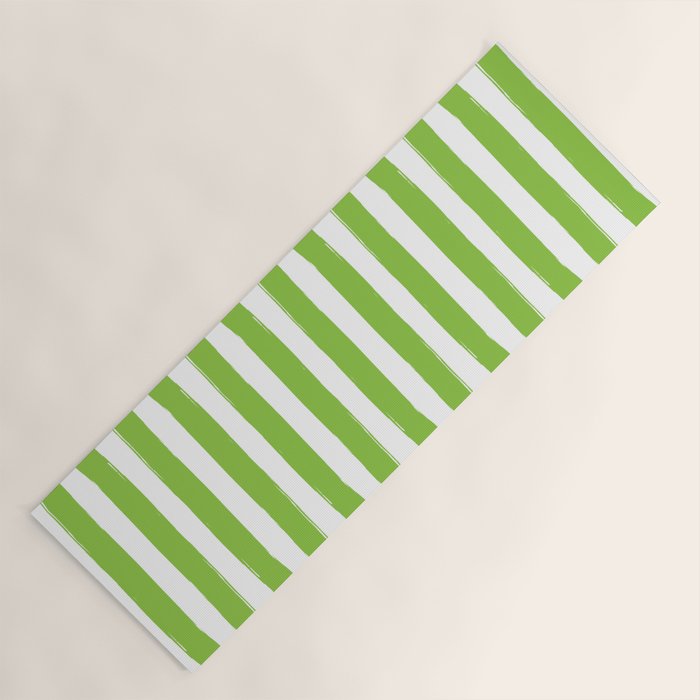 Green and White Cabana Stripes Palm Beach Preppy Yoga Mat Gallery Image 1