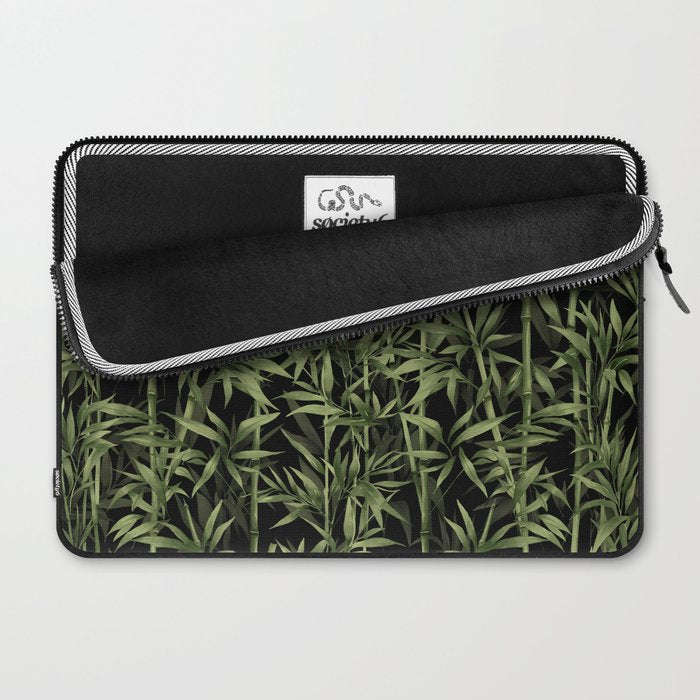 Calm Nature Beauty Bamboo Botanical Watercolor Art Black Laptop Sleeve Gallery Image 2