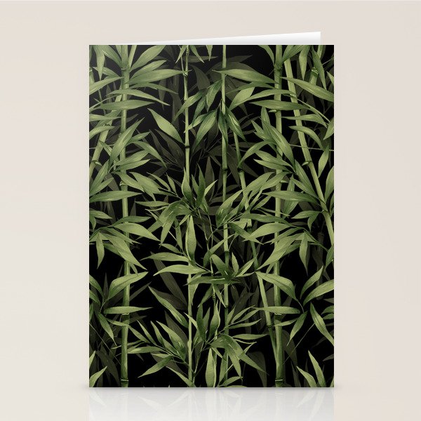 Calm Nature Beauty Bamboo Botanical Watercolor Art Black Stationery Card Gallery Image 2