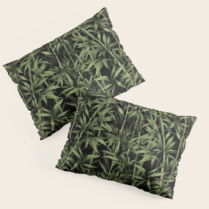 Calm Nature Beauty Bamboo Botanical Watercolor Art Black Pillow Sham Gallery Image 1