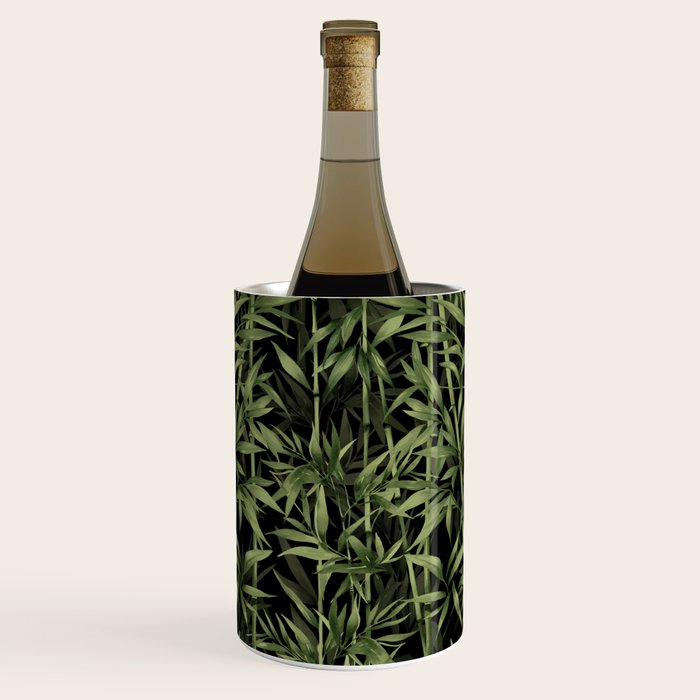 Calm Nature Beauty Bamboo Botanical Watercolor Art Black Wine Chiller Gallery Image 1