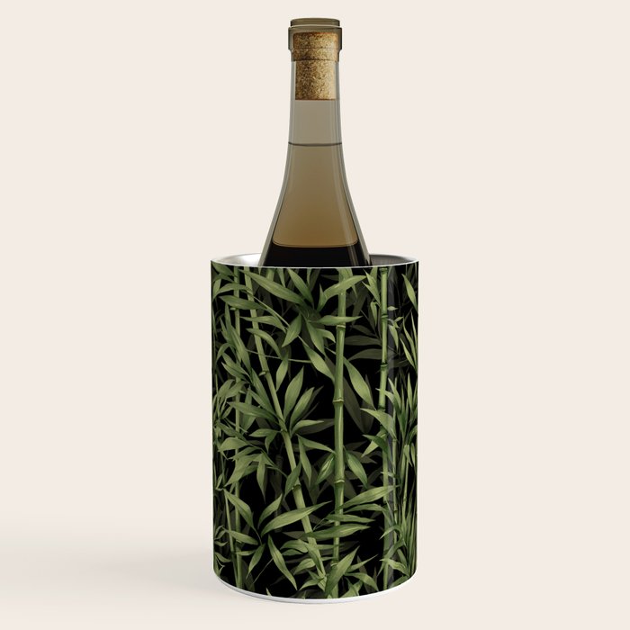 Calm Nature Beauty Bamboo Botanical Watercolor Art Black Wine Chiller Gallery Image 3