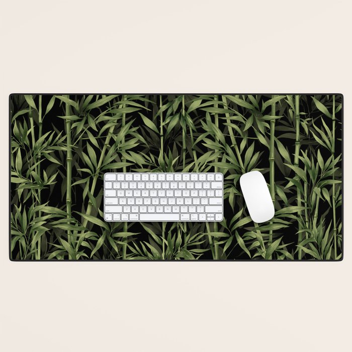Calm Nature Beauty Bamboo Botanical Watercolor Art Black Desk Mat Gallery Image 1