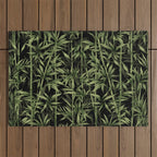 Calm Nature Beauty Bamboo Botanical Watercolor Art Black Outdoor Rug Gallery Image 1