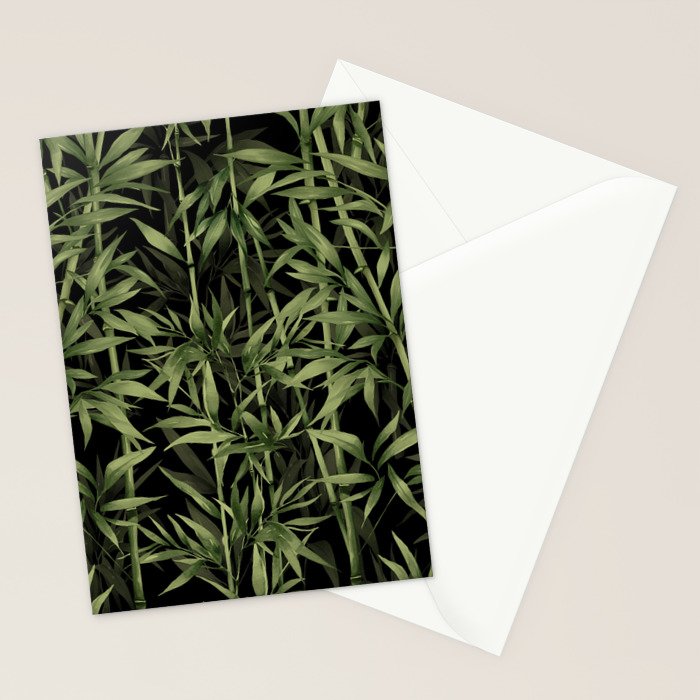 Calm Nature Beauty Bamboo Botanical Watercolor Art Black Stationery Card Gallery Image 2