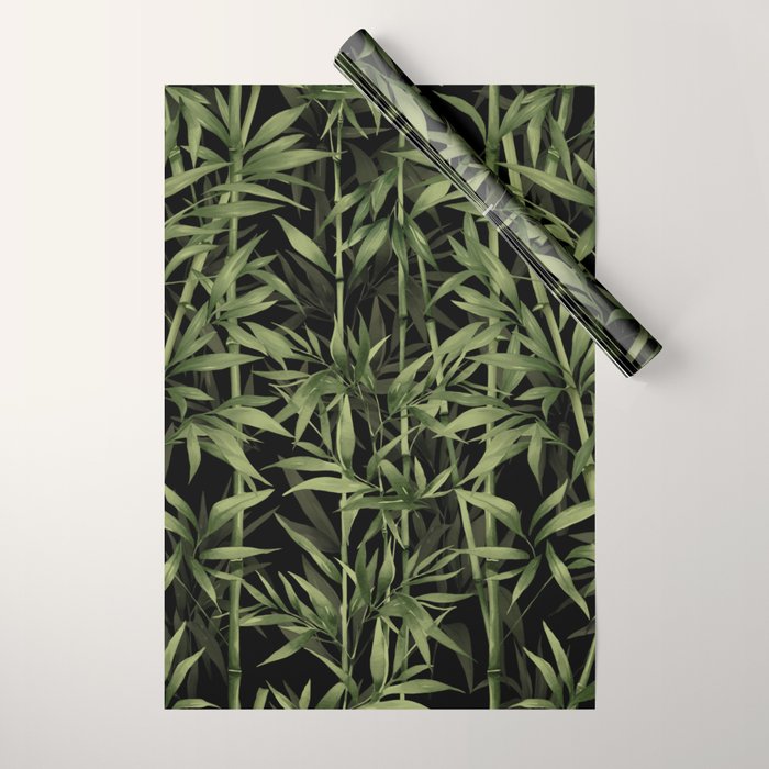Calm Nature Beauty Bamboo Botanical Watercolor Art Black Wrapping Paper Gallery Image 1