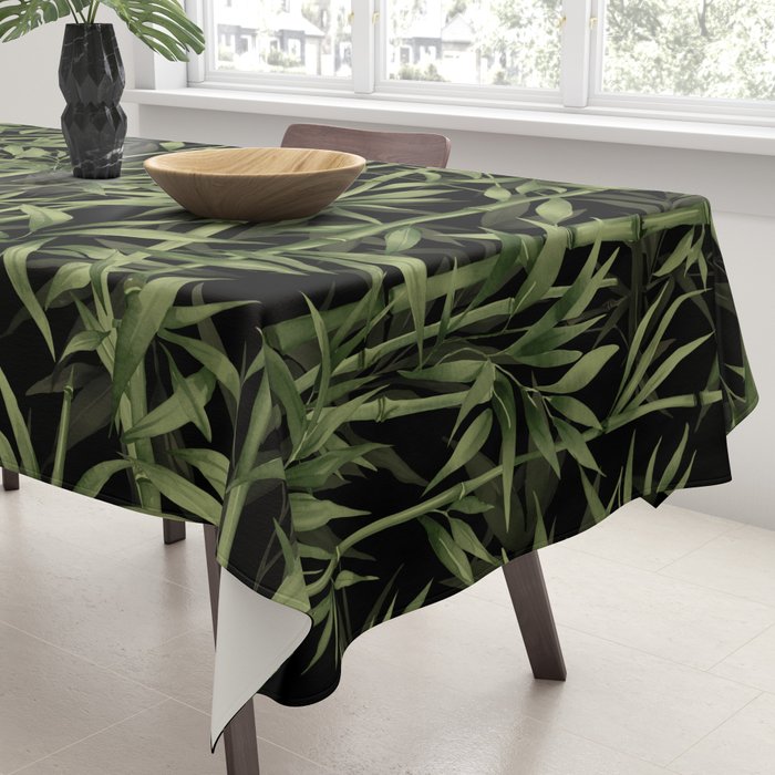 Calm Nature Beauty Bamboo Botanical Watercolor Art Black Tablecloth Gallery Image 3