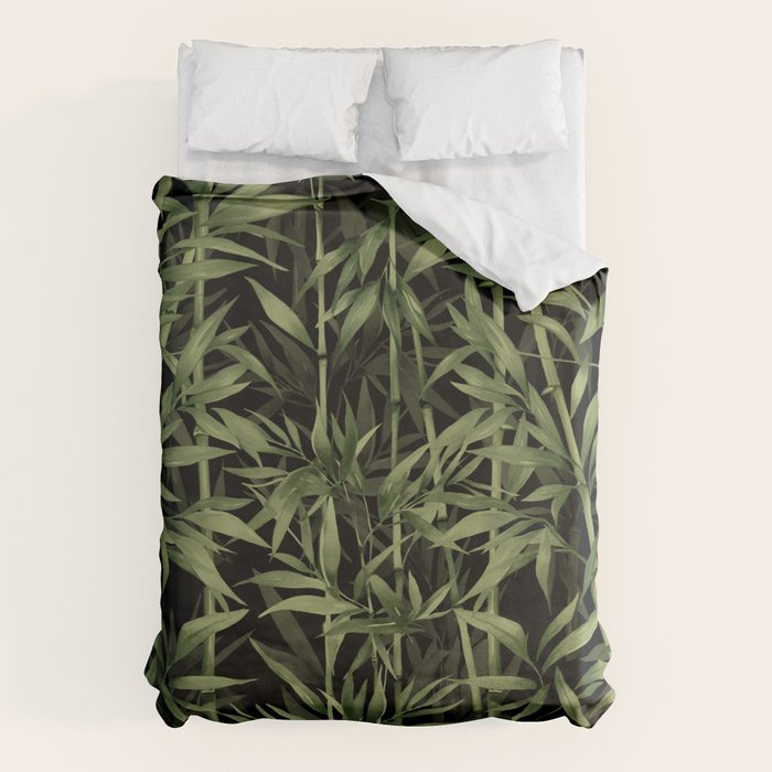 Calm Nature Beauty Bamboo Botanical Watercolor Art Black Duvet Cover Gallery Image 6