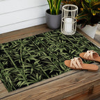 Calm Nature Beauty Bamboo Botanical Watercolor Art Black Outdoor Rug Gallery Image 2