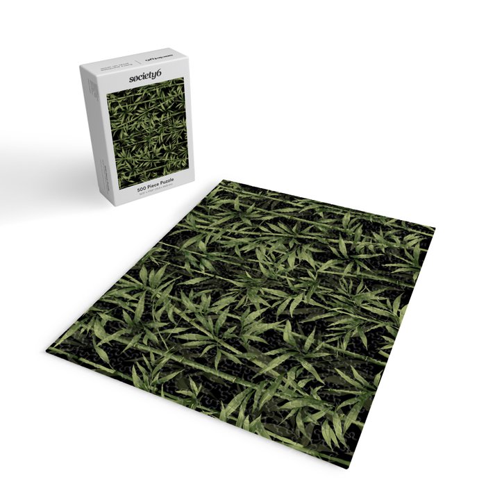 Calm Nature Beauty Bamboo Botanical Watercolor Art Black Jigsaw Puzzle Gallery Image 2