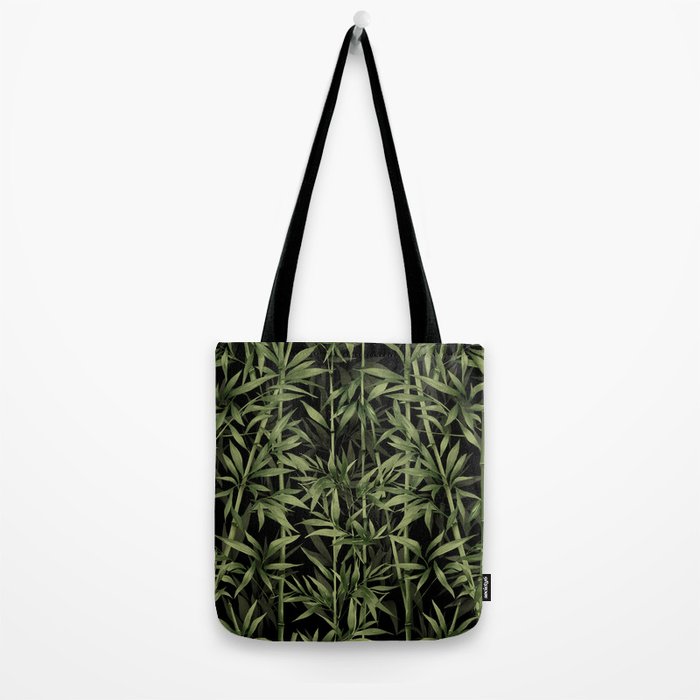 Calm Nature Beauty Bamboo Botanical Watercolor Art Black Tote Bag Gallery Image 2