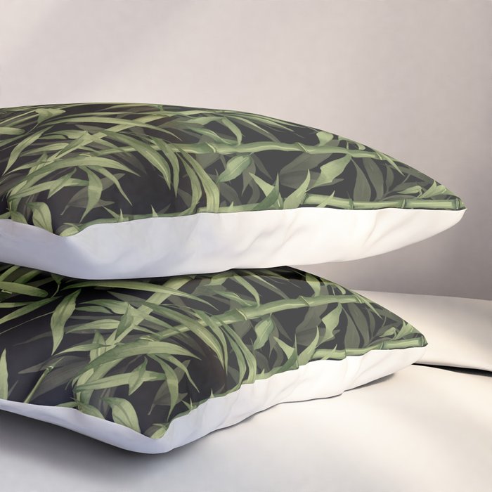 Calm Nature Beauty Bamboo Botanical Watercolor Art Black Pillow Sham Gallery Image 3