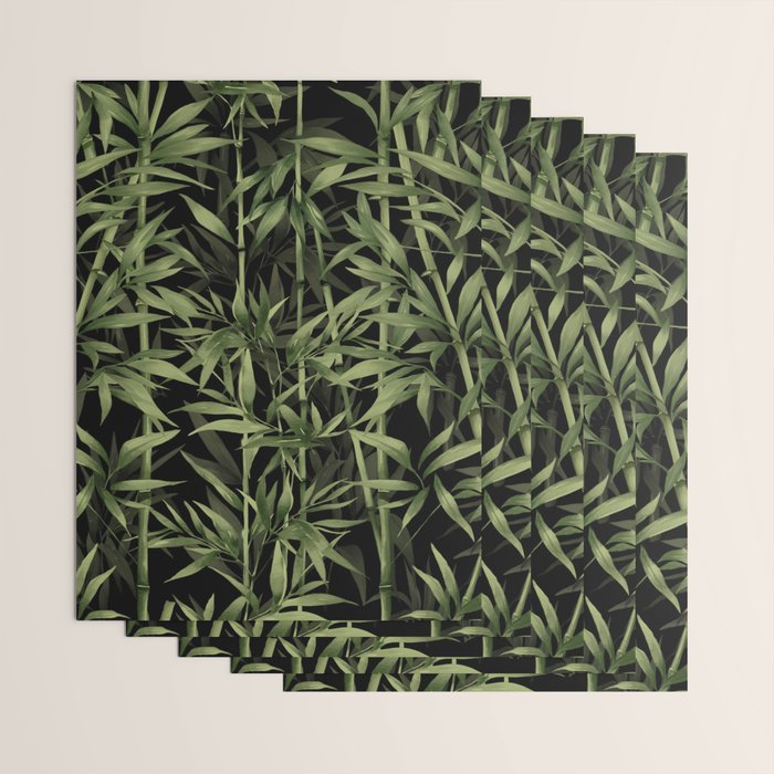 Calm Nature Beauty Bamboo Botanical Watercolor Art Black Wrapping Paper Gallery Image 3