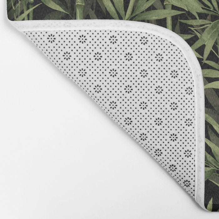 Calm Nature Beauty Bamboo Botanical Watercolor Art Black Bath Mat Gallery Image 2