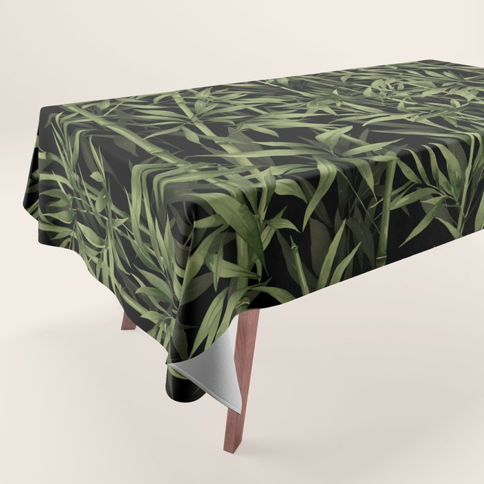 Calm Nature Beauty Bamboo Botanical Watercolor Art Black Tablecloth Gallery Image 1