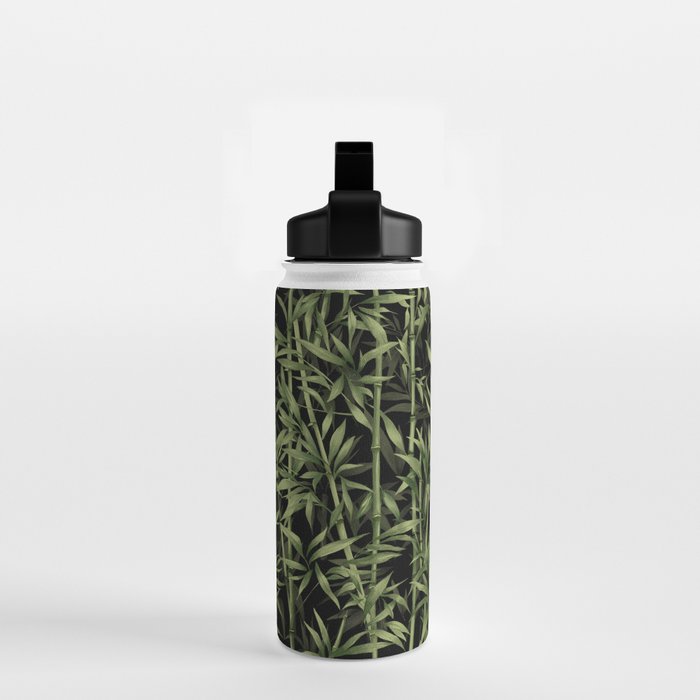 Calm Nature Beauty Bamboo Botanical Watercolor Art Black Water Bottle Gallery Image 2