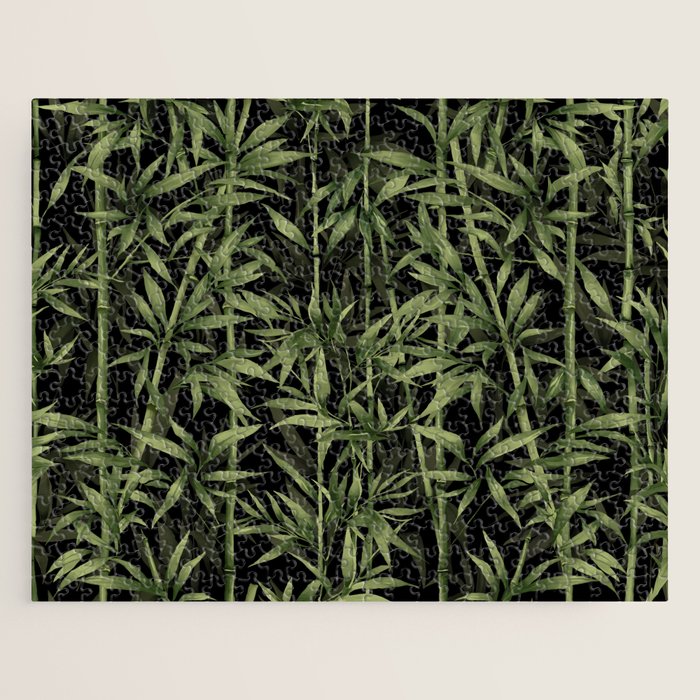Calm Nature Beauty Bamboo Botanical Watercolor Art Black Jigsaw Puzzle Gallery Image 1