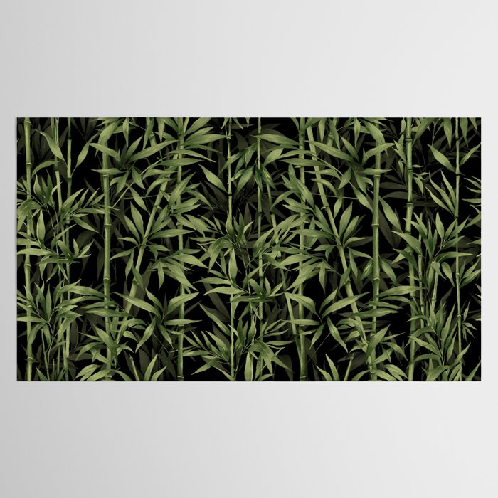 Calm Nature Beauty Bamboo Botanical Watercolor Art Black Tablecloth Gallery Image 2
