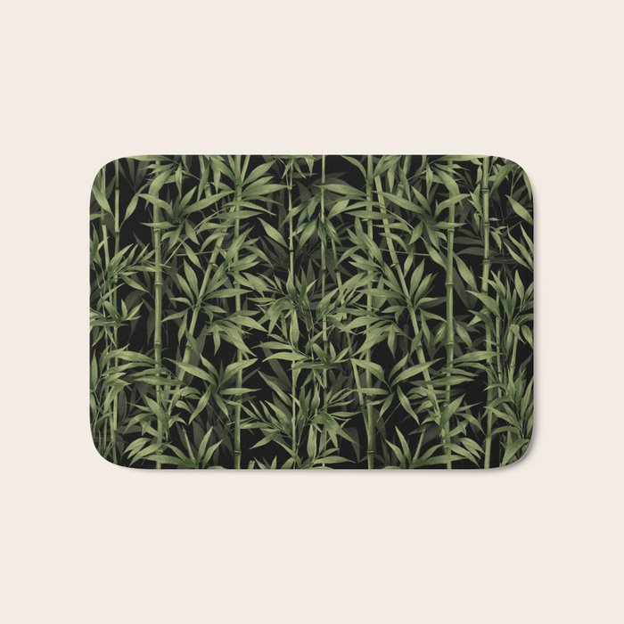 Calm Nature Beauty Bamboo Botanical Watercolor Art Black Bath Mat Gallery Image 1